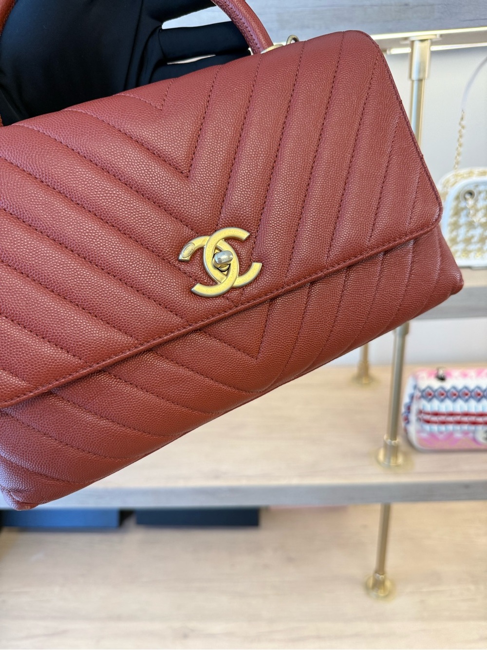❌SOLD❌Chanel Quilted Top Handle Bag in Deep Red - Picture 7 of 17